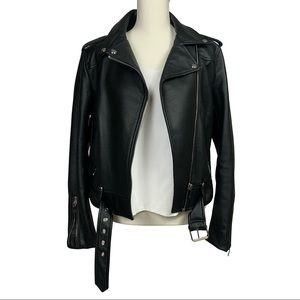 ZARA Basics Black Faux Leather Biker Moto Jacket L